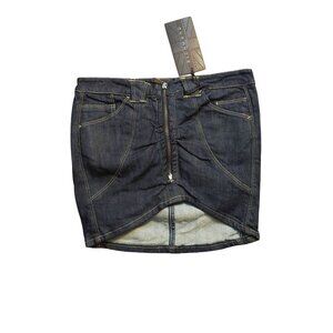 Richmond Ruched Denim Mini Pencil Skirt w/Zipper High Asymmetric Front Sz 42 NWT